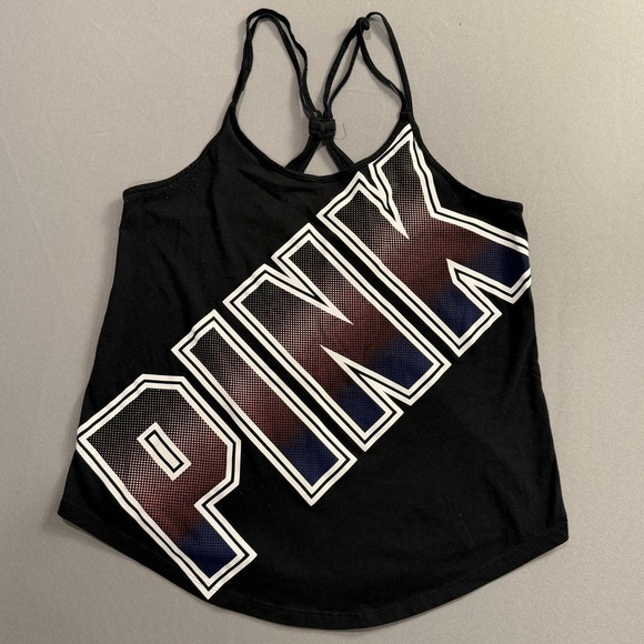 Pink Coconut Boutique Tops - PINK Victoria's Secret Tank Top Womens Small Black Strappy Racerback Graphic